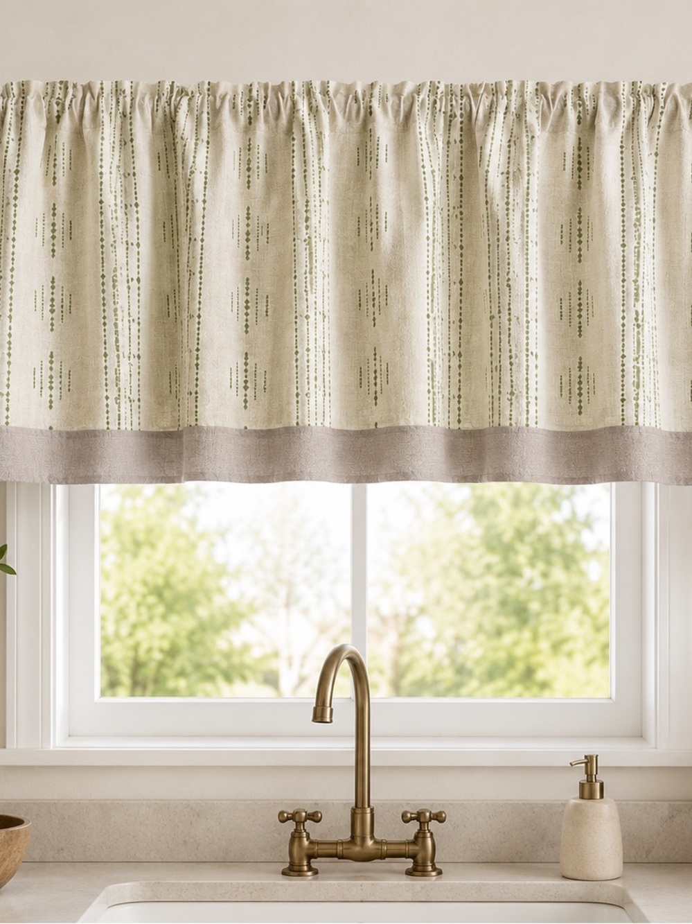 JINCHAN Linen Blend Boho Green Valance 50x18 Blackout Rod Pocket